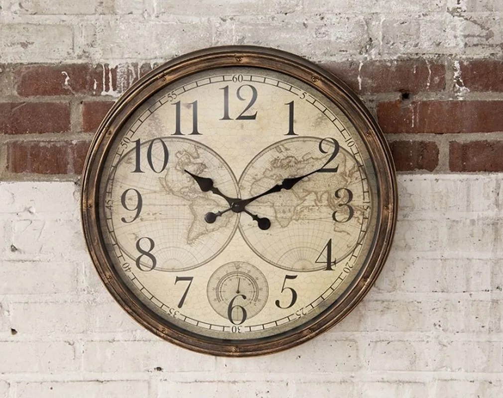 Hnedé nástenné hodiny Zemegule - Ø 50*5 cm / 1*AA