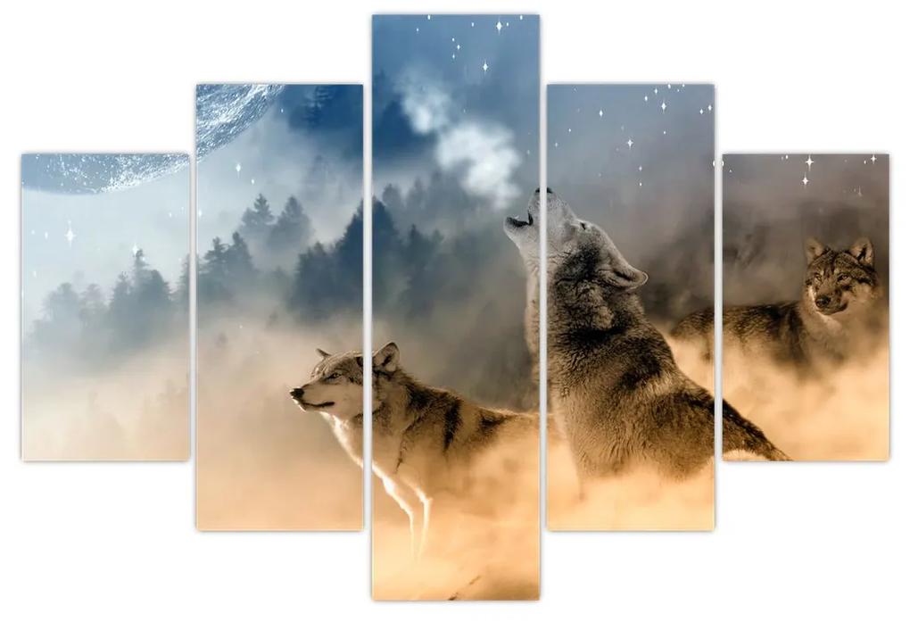 Obraz - vlci vyjúci na mesiac (150x105 cm)