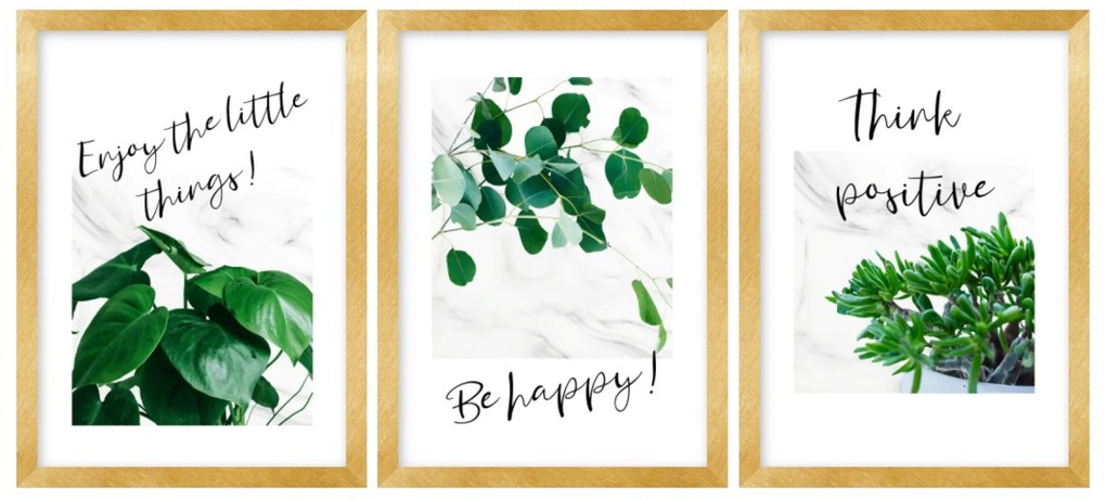 Gario Sada plagátov Be happy - 3 dielna Farba rámu: Bez rámu, Rozmery: 99 x 45 cm