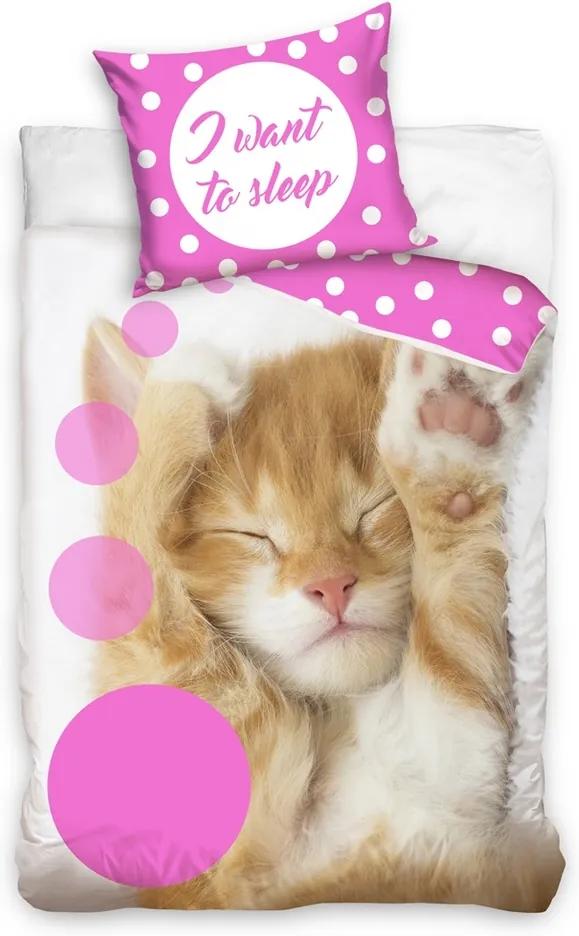 BedTex Bavlnené obliečky Sleeping Little Cat, 140 x 200 cm, 70 x 90 cm