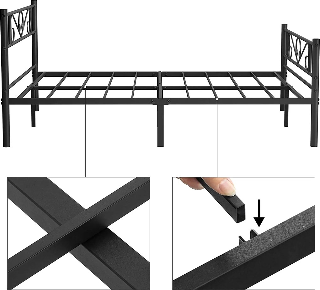 Kovový posteľový rám, 198 x 86,4 x 141,8 cm, čierny