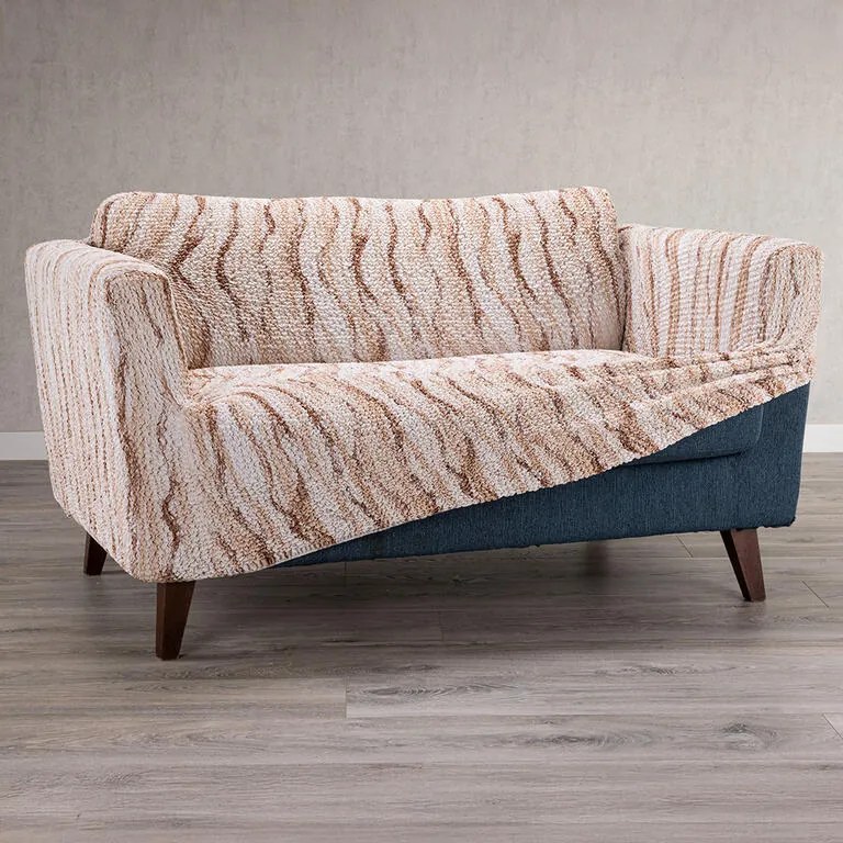 Bielastické poťahy OCEANO NOVÉ béžové dvojkreslo s drevenými rúčkami (š. 80 -140 cm)