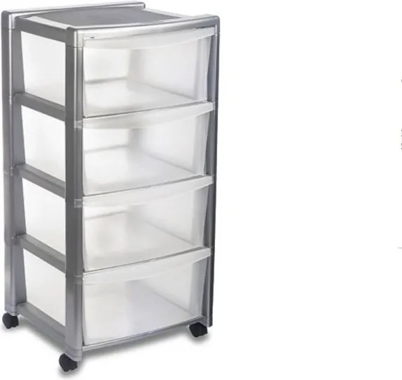 STEFANPLAST Úložný regál Libera, 4 zásuvky, strieborný
