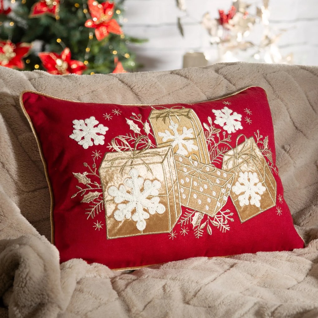 EUROFIRANY VIANOČNÁ DEKORAČNÁ OBLIEČKA NA VANKÚŠ GIFTS 35X50 CM VZOROVANÁ