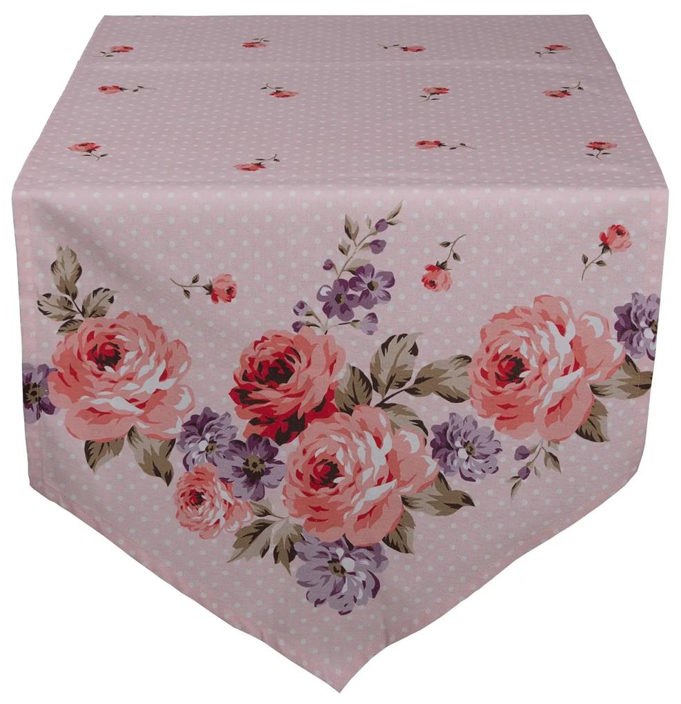 Ružový bavlnený behúň na stôl s ružami Dotty Rose - 50*160 cm