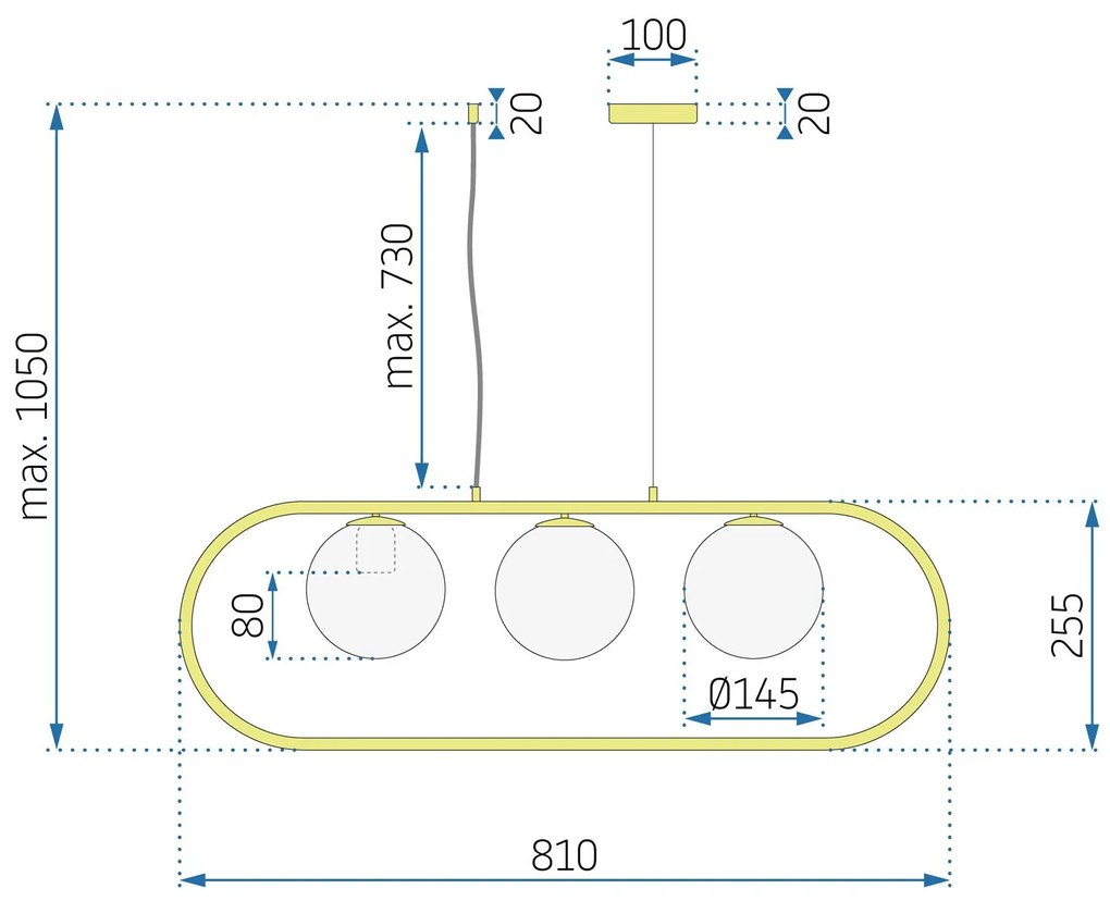 Toolight - Moderná stropná lampa 3xE27 60W APP915-3CP, zlatá, OSW-03205