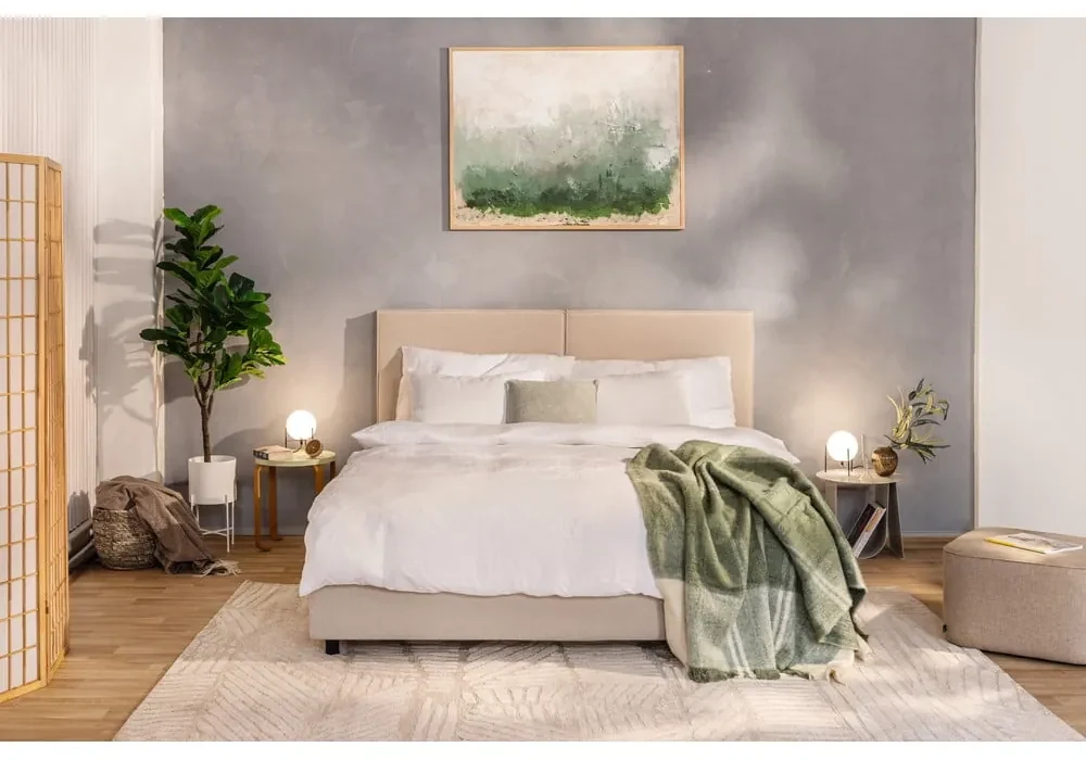 Béžová čalúnená dvojlôžková posteľ s úložným priestorom s matracom/s roštom 180x200 cm Myra Bold – Bonami Selection