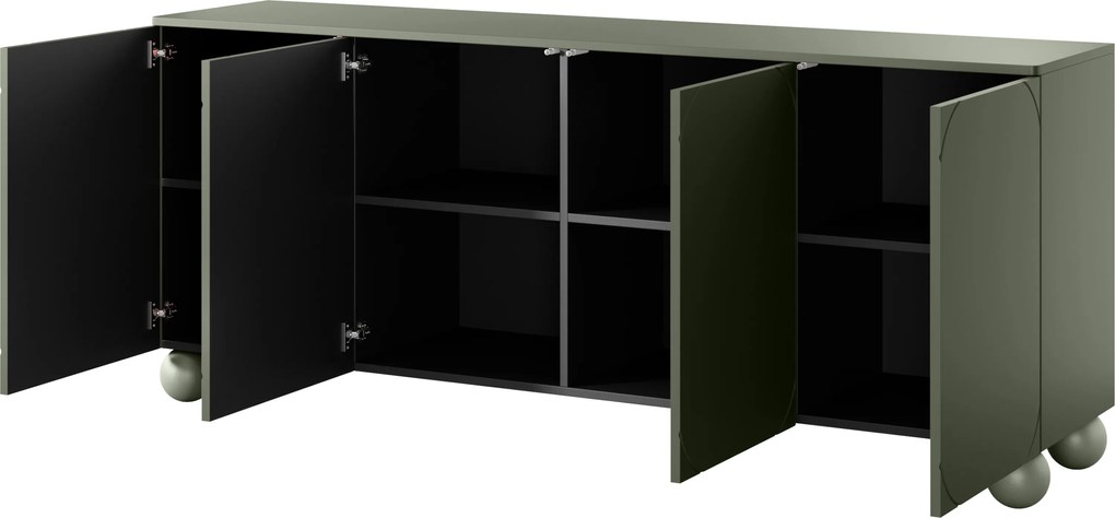 Olivová komoda Sonatia II 200 cm so štyrmi dverami - nohy guľaté