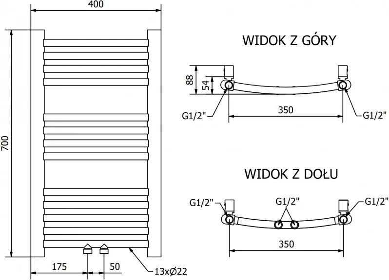 Mexen Ares, vykurovacie teleso 700x400 mm, 189 W, zlatá lesklá, W102-0700-400-00-50
