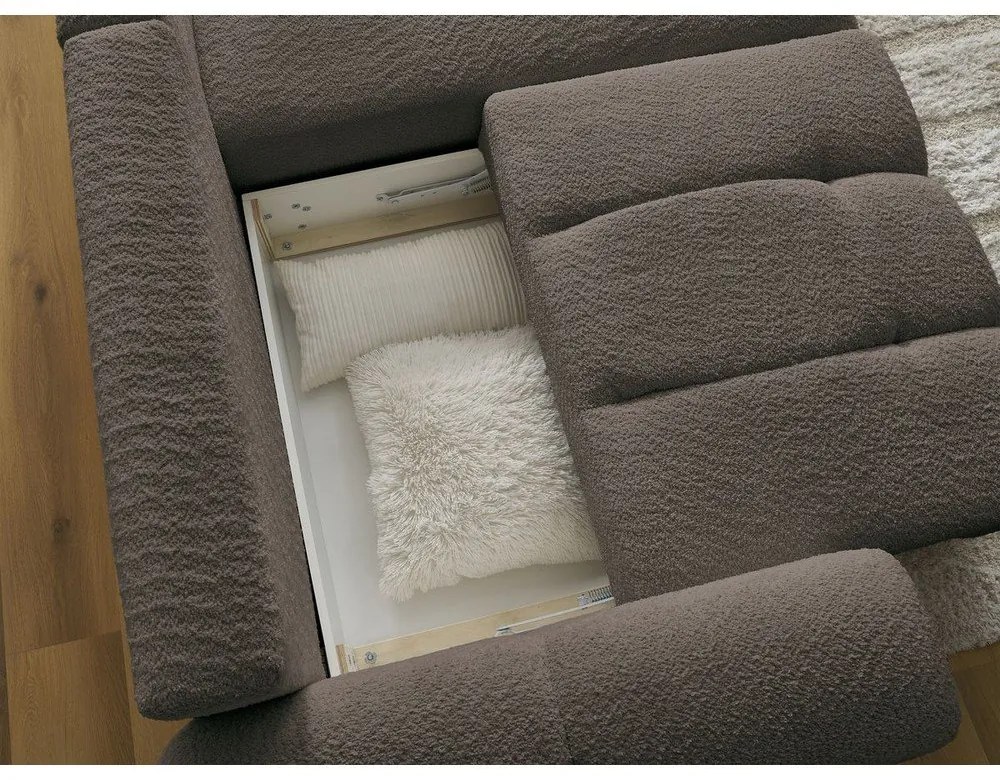 Hnedá rozkladacia/s úložným priestorom rohová pohovka z textílie buklé (pravý roh/s leňoškou) Roxelane – Bobochic Paris