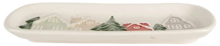 Biela keramická dekoračná miska/tanier s domčekmi - 30*12*3 cm