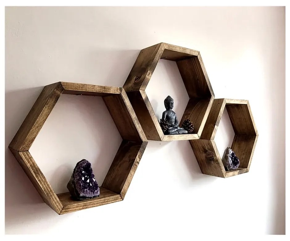 Sada 3 drevených nástenných políc Bee