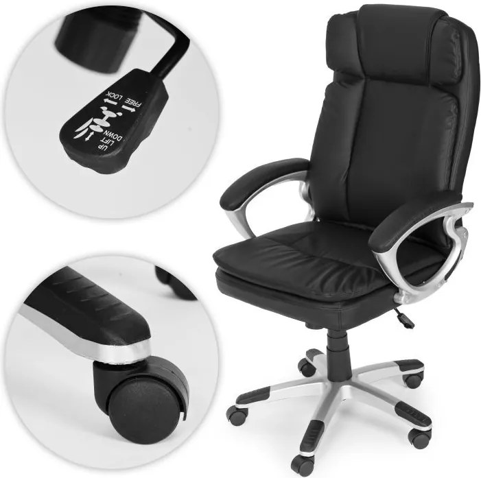 Otočná kancelárska stolička s dvojitým čalúnením a nastaviteľnou výškou, čierna