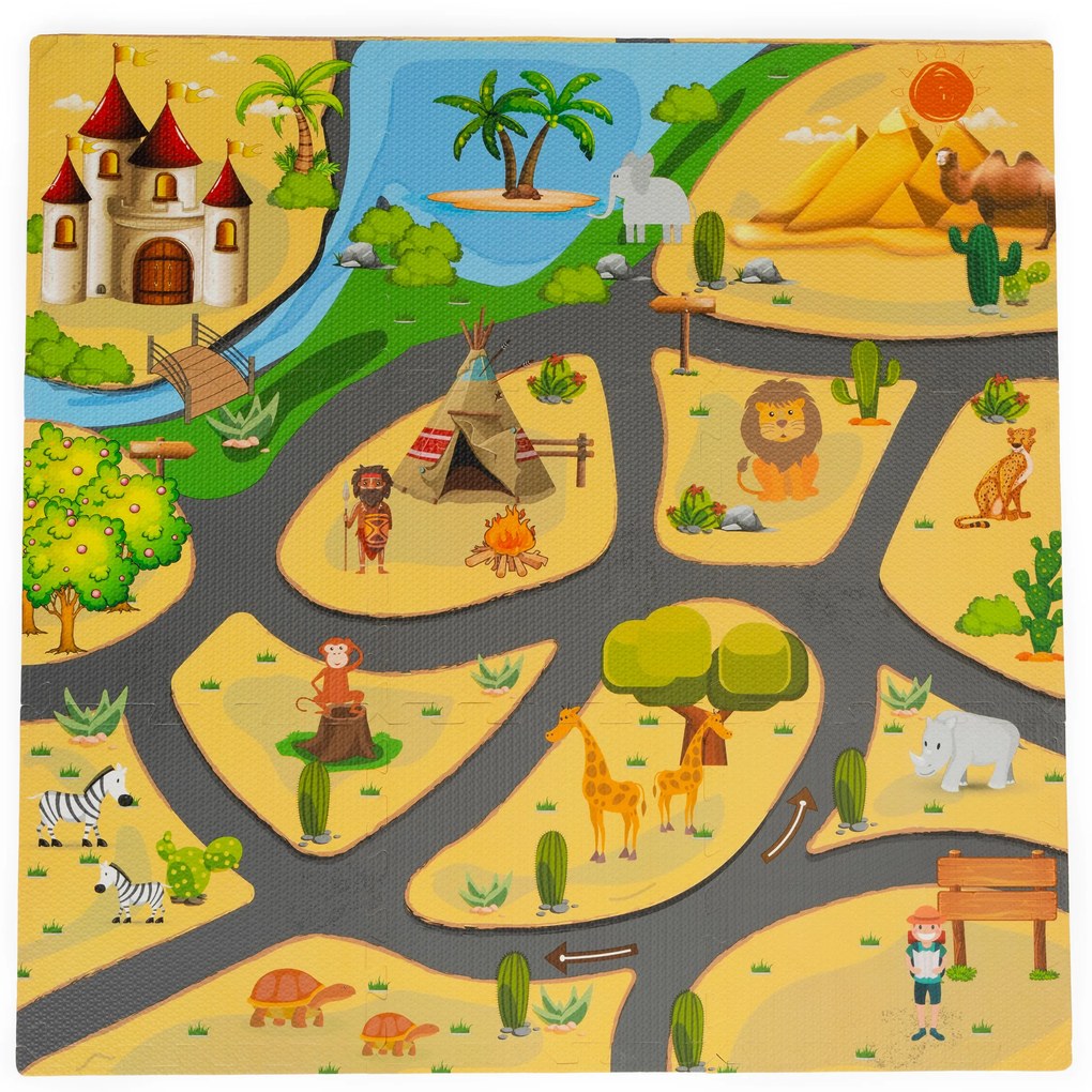 Detská penová podložka Safari puzzle 9el 93x93cm ECOTOYS