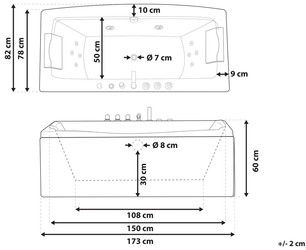 Vírivá vaňa s LED osvetlením 173 x 82 cm biela MOOR Beliani