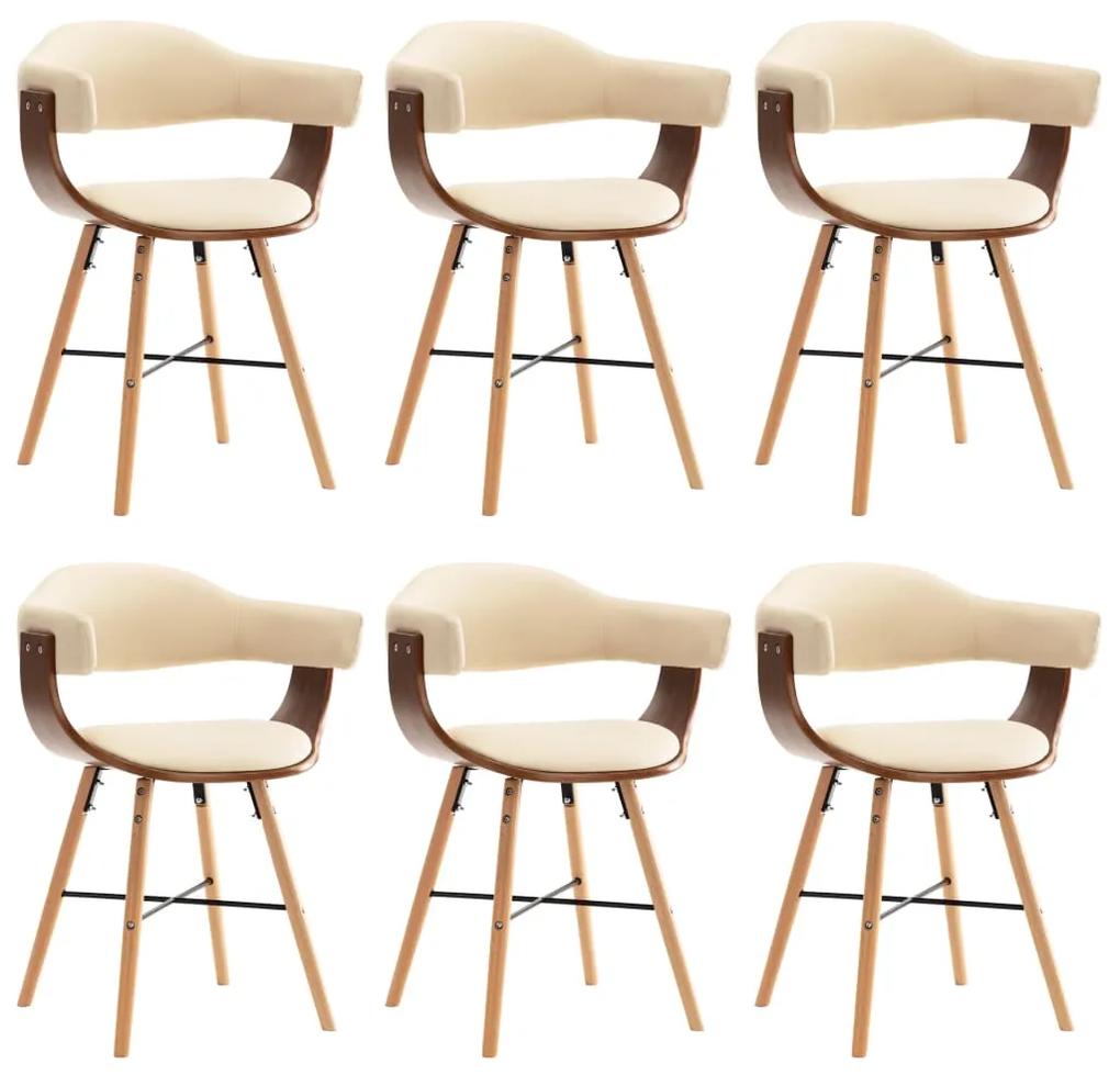 Jedálenské stoličky 6 ks, krémové, umelá koža a ohýbané drevo