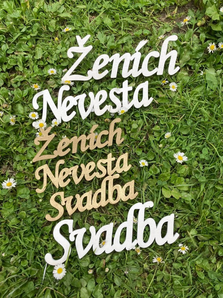 Drevený nápis Ženích/ Nevesta/ Svadba 2 - 10 cm - od 1 do 9 ks, Farba na mieru