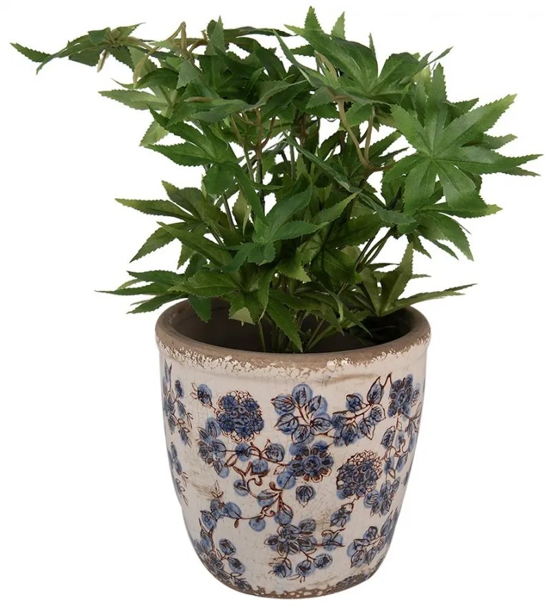 Keramický obal na kvetináč s modrými kvetmi Blusia L - Ø 17*16cm