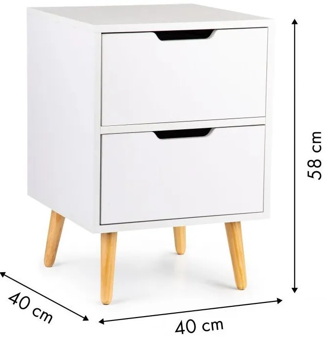 ModernHome Nočný stolík s 2 zásuvkami - biely, WYJ-052
