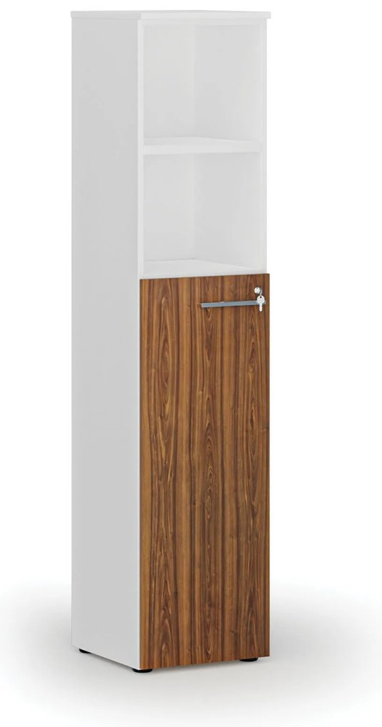 Kombinovaná kancelárska skriňa PRIMO WHITE, dvere na 3 poschodia, 400 x 420 x 1781 mm, biela/orech