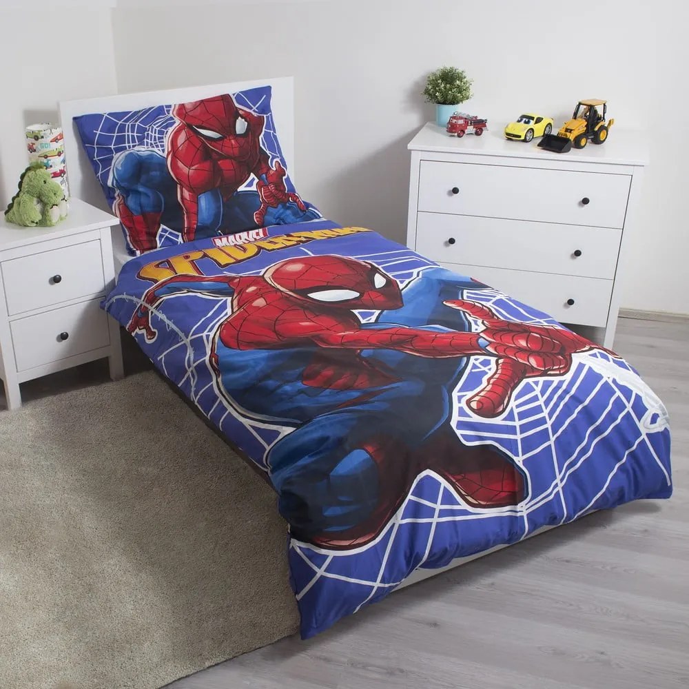 Červeno-modré bavlnené detské obliečky so svietiacim efektom na jednolôžko 140x200 cm Spider-man – Jerry Fabrics
