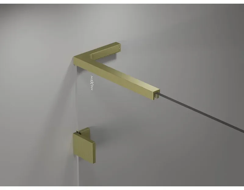 Mexen Lunar, L pravý výklopný päťuholníkový sprchový kút 100 x 80 cm, 8mm číre sklo, zlatý matný profil, 831L-100P-080L-55-00-P