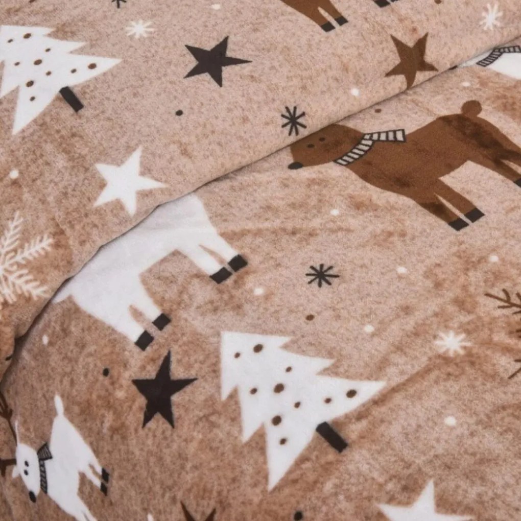 Mikroplyšové obliečky vianočné Rozprávka hnedá 200x140cm+90x70cm TiaHome