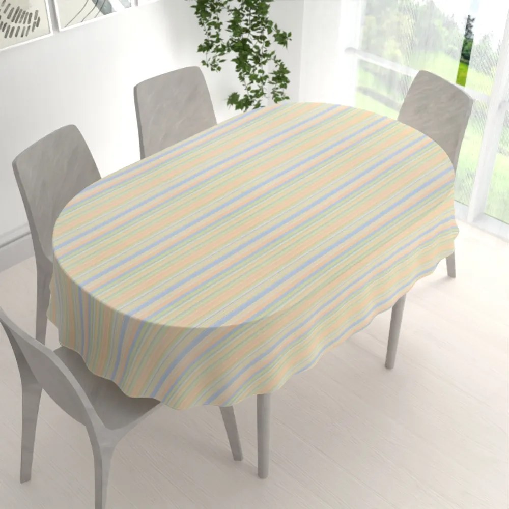 Biante Bavlnený oválny obrus Sandra SA-734 Pastelovo farebné pásiky 140x180 cm
