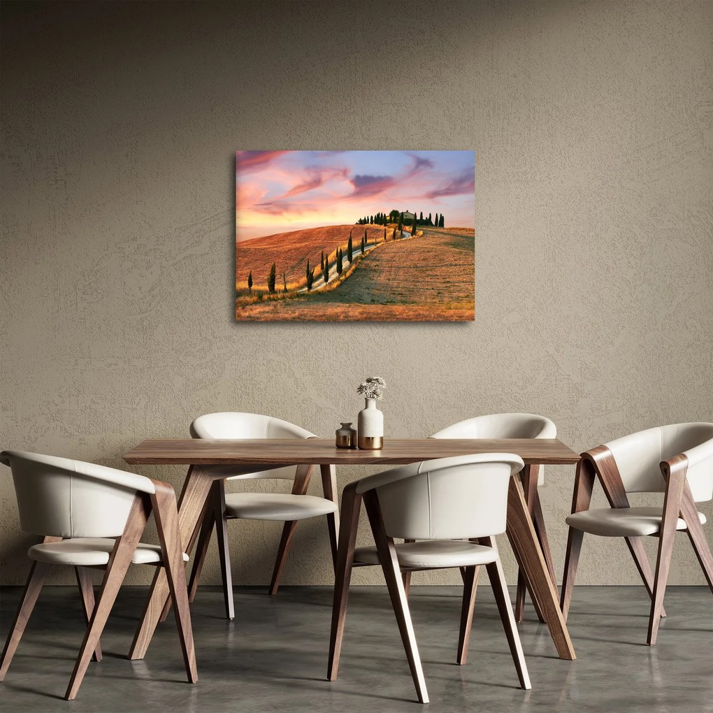 Obraz - Dom na kopci, Toskánsko, Taliansko (70x50 cm)