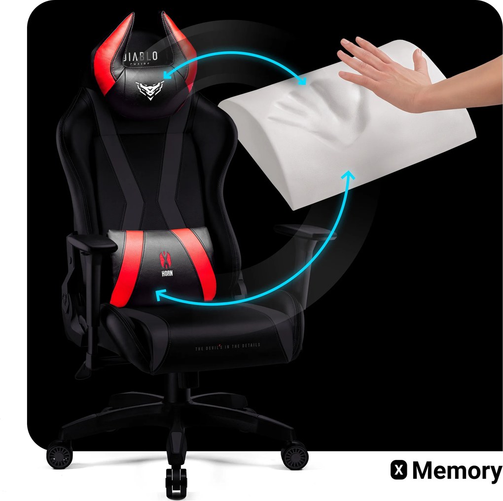 Herné kreslo z eko-kože Normal Size, čierny-červený: Diablo X-Horn 2.0