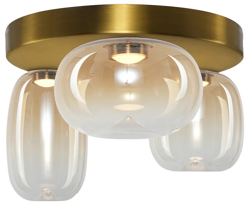 Stropné svietidlo Vaso, 3x jantárové sklenené tienidlo, g