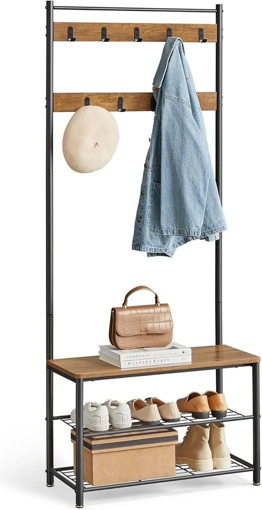 VASAGLE HSR041B41 Vešiak na kabáty s botníkom a sedadlom