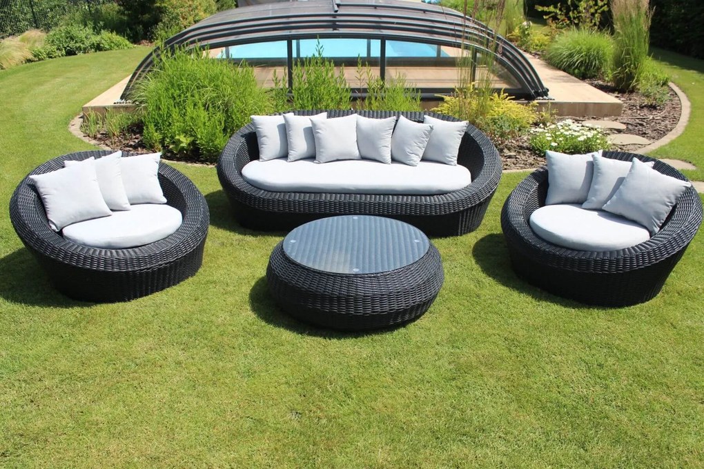 Čierne záhradné ratanové sedenie so stolíkom 4-set