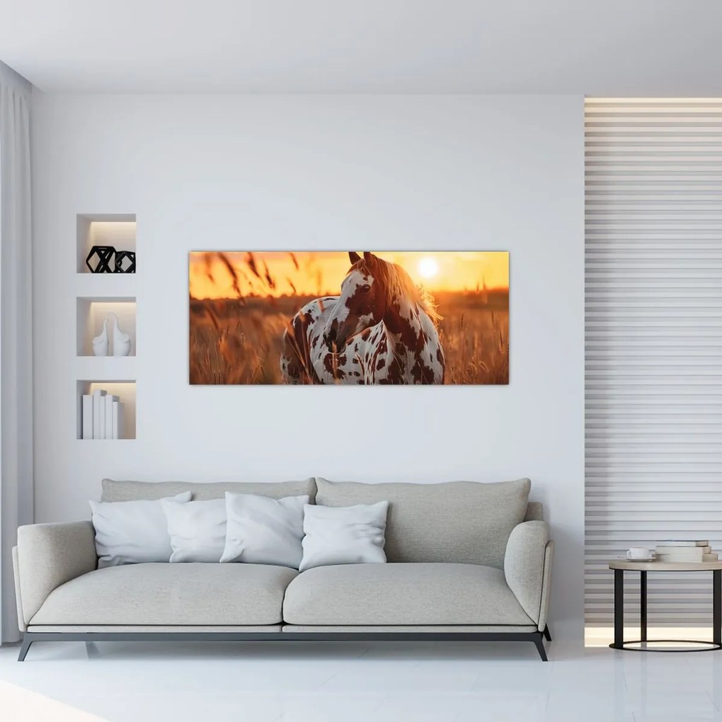 Obraz - Kôň pri západe slnka (120x50 cm)