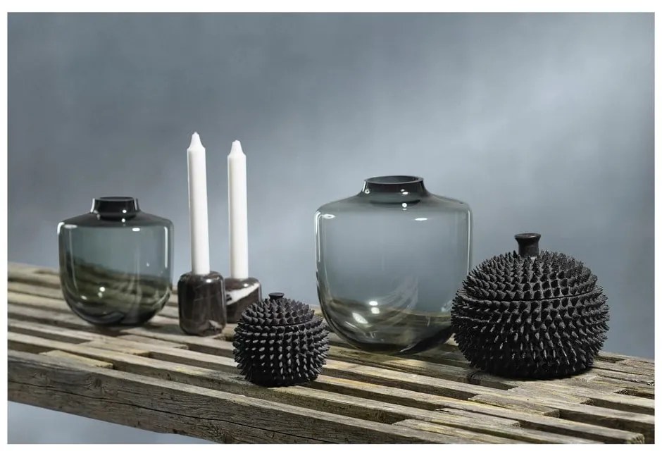 Sivá sklenená váza (výška 21 cm) Daun – Villa Collection