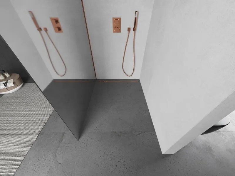 Mexen Kioto L, sprchová zástena Walk-In 90 x 200 cm, 8mm sklo vzor zrkadlo, ružové zlato profil, 800-090-103-60-50