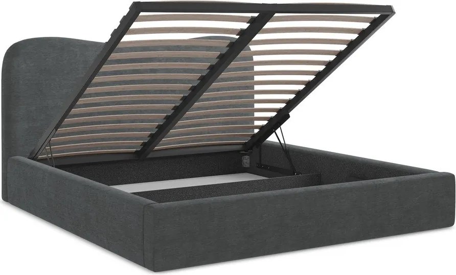 Tmavosivá čalúnená dvojlôžková posteľ s úložným priestorom s roštom 140x200 cm Kahai – Makamii