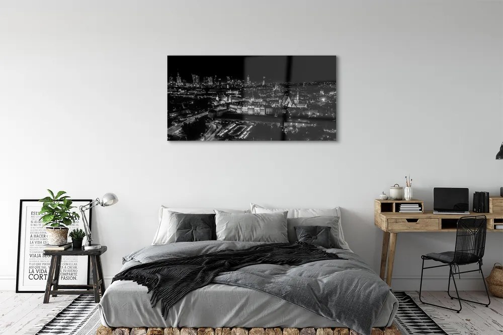 Obraz na akrylátovom skle Nočná panoráma varšavy mrakodrapov 125x50 cm