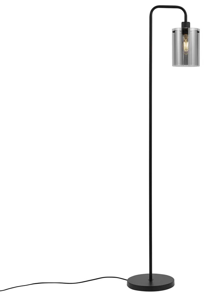 Dizajnová stojaca lampa čierna s dymovým sklom - Domo