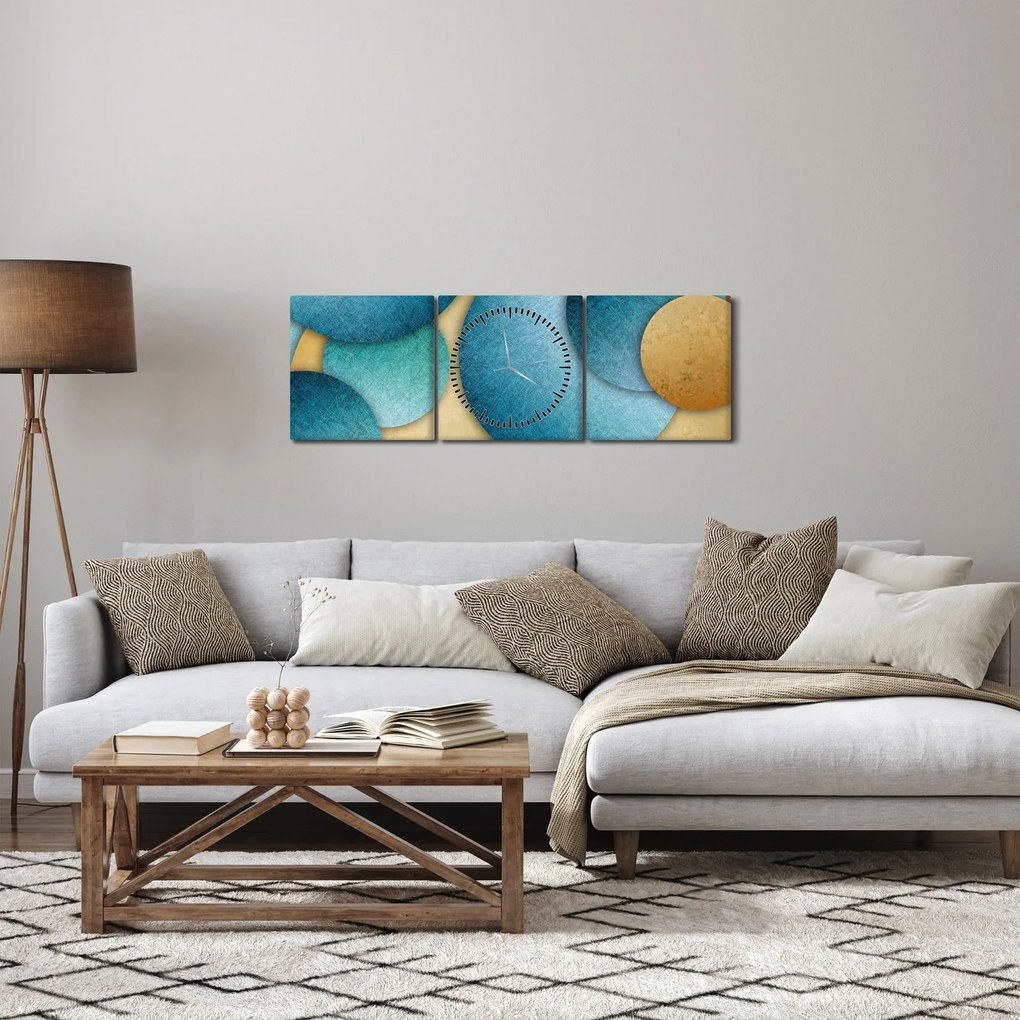 Obraz abstrakcie kruhy (s hodinami) (90x30 cm)