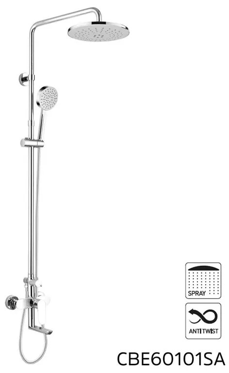 Mereo, Nástenná vaňová batéria Eve so sprchovou tyčou, hadicou, ručnou a tanierovou sprchou o 220mm, MER-CBE60101SAE