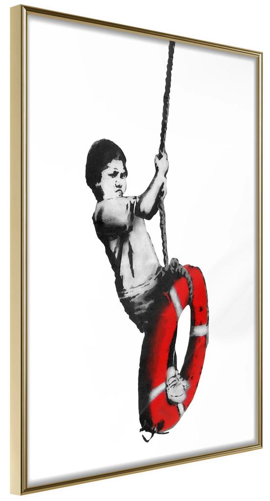 Artgeist Plagát - Banksy: Boy on Rope [Poster] Veľkosť: 20x30, Verzia: Zlatý rám s passe-partout
