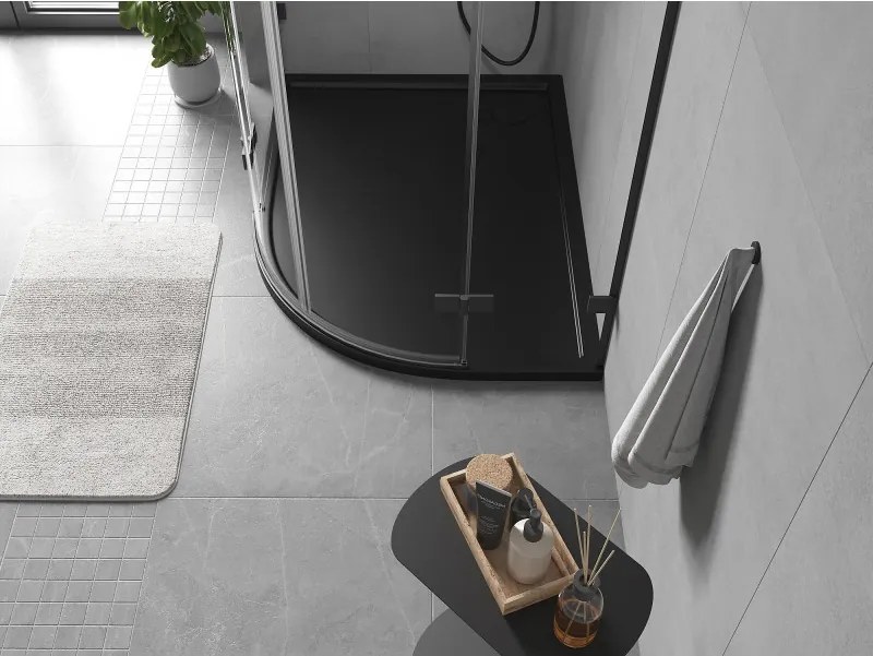 Mexen Flow, asymetrická štvrťkruhová sprchová vanička slim, ľavá 100 x 90 cm, čierna matná, 46Q709010L