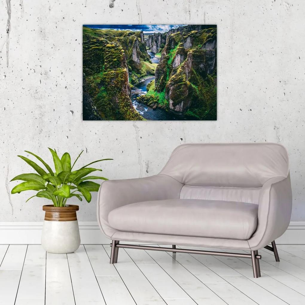 Sklenený obraz - Rieka v skalnatom údolí (70x50 cm)