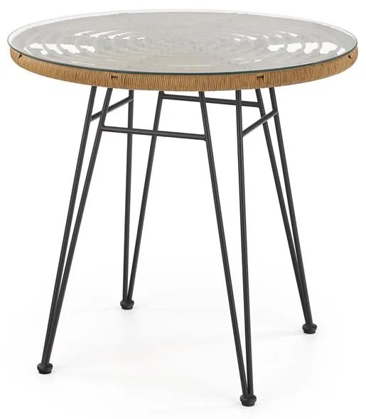 Ratanový stôl PARGAS so sklenenou doskou