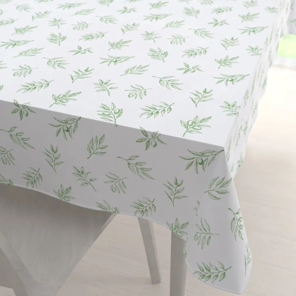 Biante Teflónový obdĺžnikový obrus TF-113 Zelené olivové vetvičky na bielom 140x220 cm