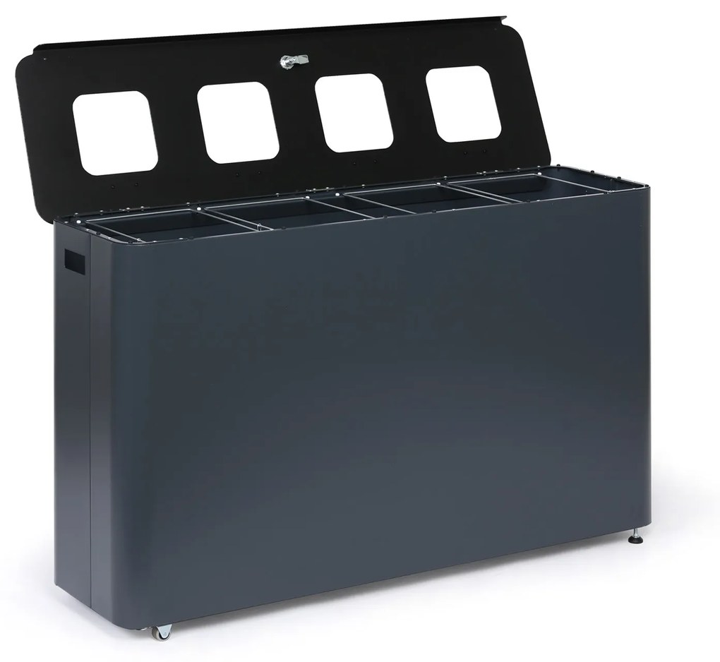 Odpadkový kôš na triedený odpad, 4 x 60 l, lakovaný sivý