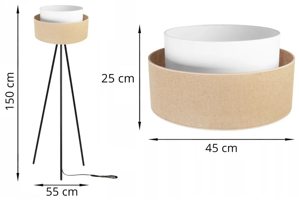 Stojacia lampa Juta, 1x jutové/biele textilné tienidlo, (výber z 2 farieb konštrukcie), m