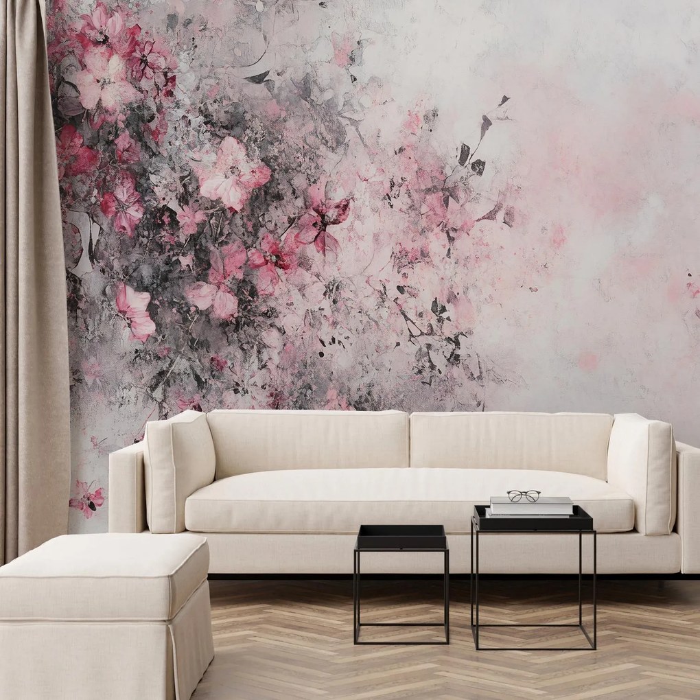 Fototapeta - Abstraktné ružovo-čierne kvety (147x102 cm)