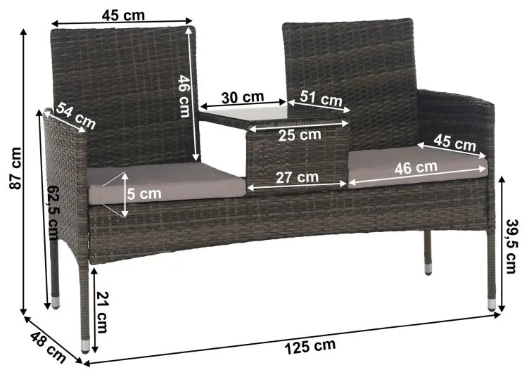 Kondela 2-sed so stolíkom s vankúšmi, sivá, LALIT
